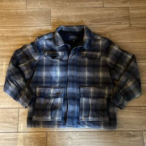 Flannel Wool Chore Jacket Men Plaid Roundtree & Yorke Zip Up Quilted Shacket